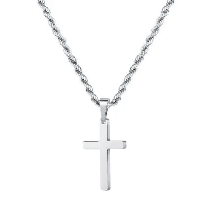 HNSP Stainless Steel Double Chain Cross Necklace