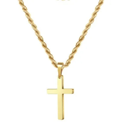 HNSP Stainless Steel Double Chain Cross Necklace