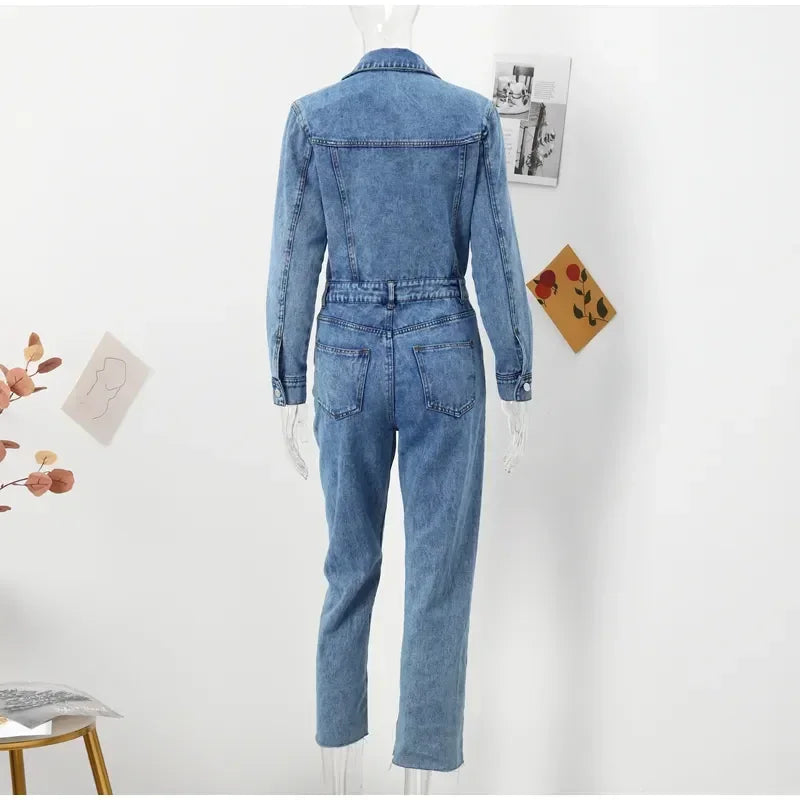 Long Sleeve Denim Jumpsuit