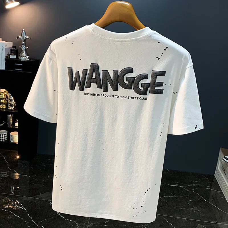 Ink embossed letter short sleeved T-shirt for men