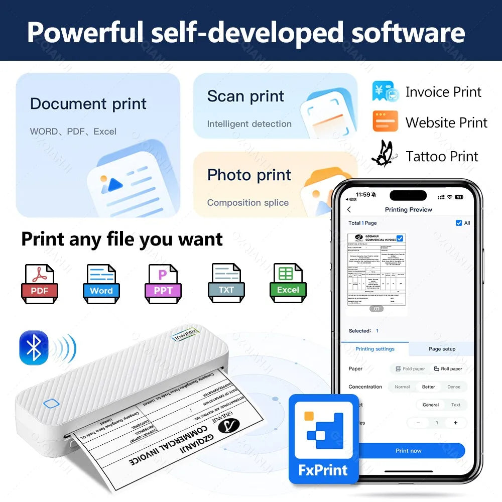Portable A4 Thermal Printer Bluetooth Photos