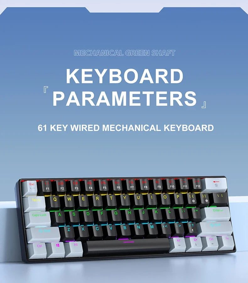 K61 61-keys Wired Mechanical Keyboard,Type-C