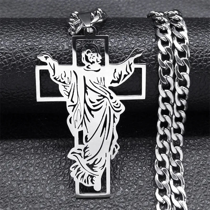 Hip Hop Punk Crown of Thorns Jesus Cross Necklace