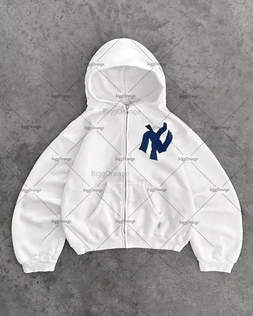 2024 American Street Fashion Brand Simple Style Casual Zipper Hoodie Men Y2K Retro Harajuku All-match Oversized Sweatshirt Women