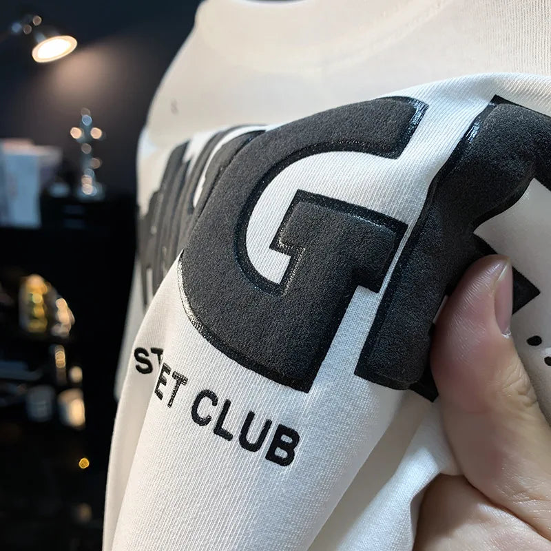 Ink embossed letter short sleeved T-shirt for men