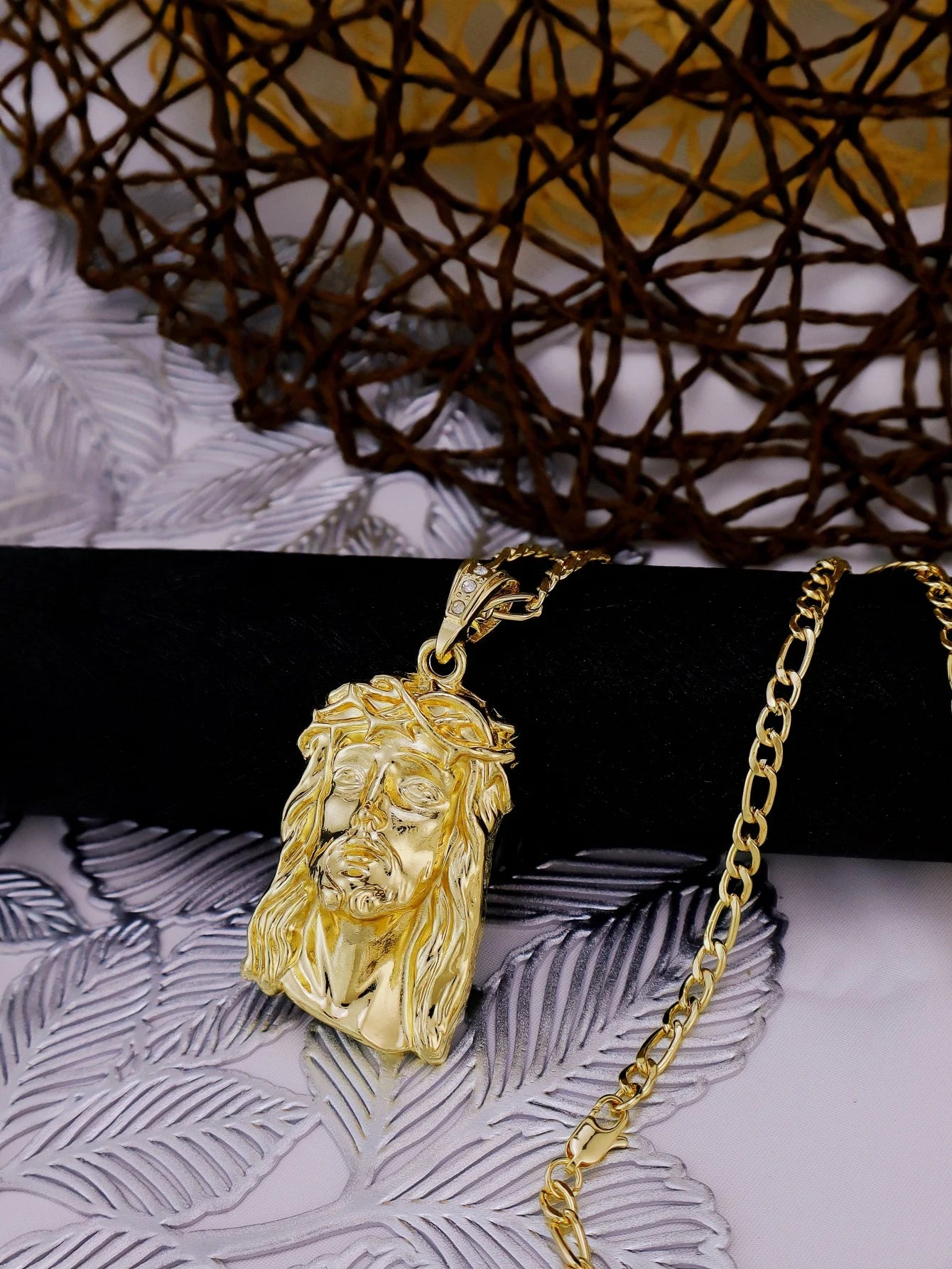 Hip Hop Punk Style God Jesus Head Deluxe Gold Plated Pendant Collar Necklace