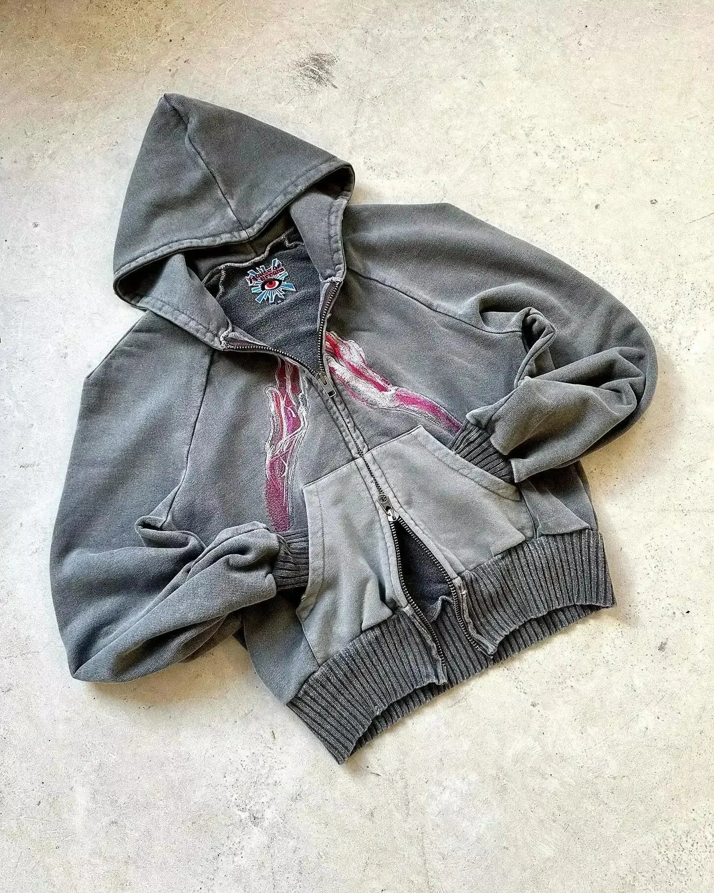 High Street Trend Vintage Alphabet Embroidery Hoodie