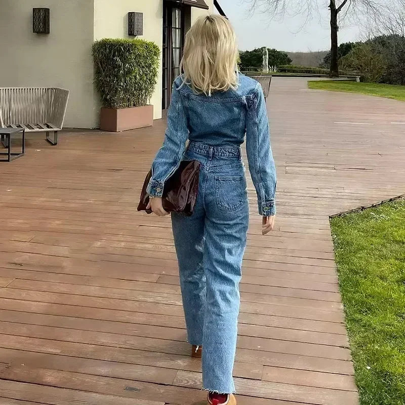 Long Sleeve Denim Jumpsuit