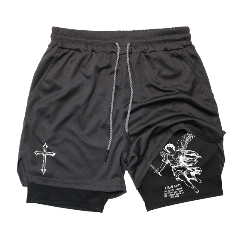 Angel Cross Graphic Workout Running Shorts for Men
