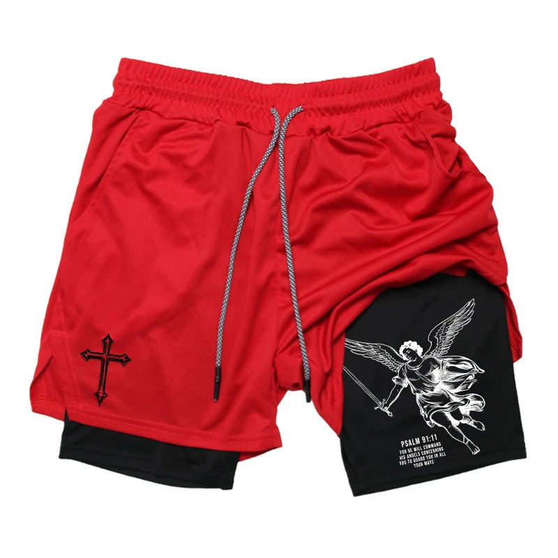 Angel Cross Graphic Workout Running Shorts for Men