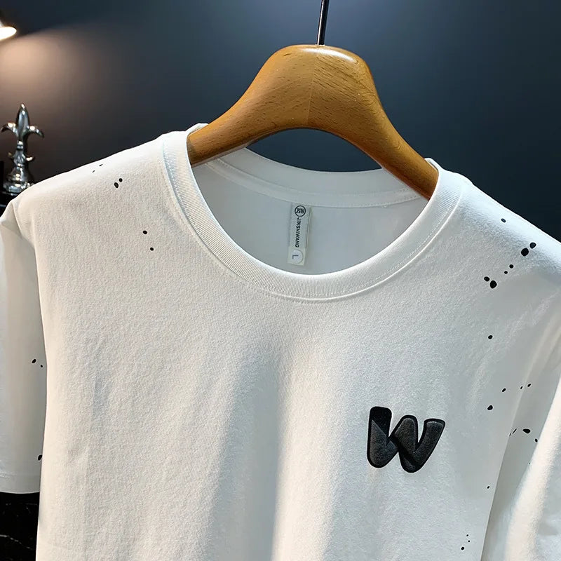 Ink embossed letter short sleeved T-shirt for men