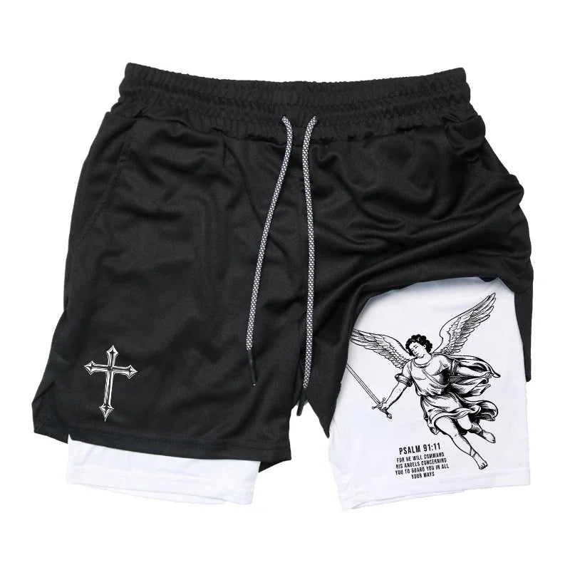 Angel Cross Graphic Workout Running Shorts for Men