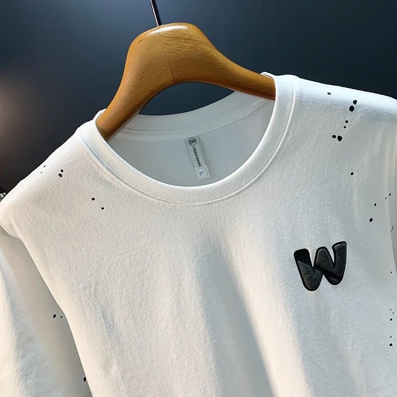 Ink embossed letter short sleeved T-shirt for men