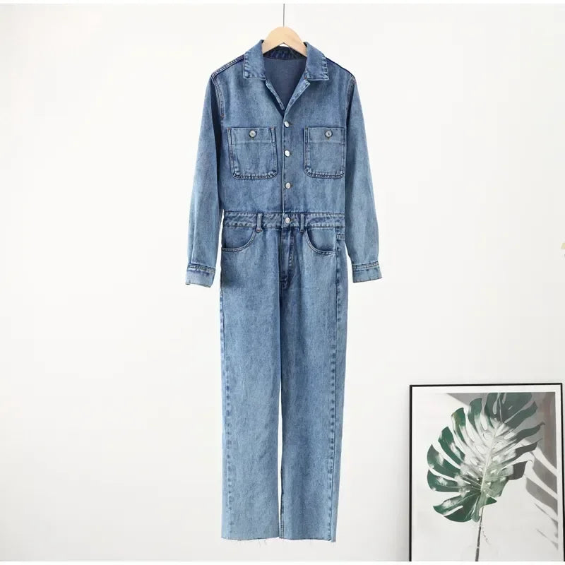 Long Sleeve Denim Jumpsuit
