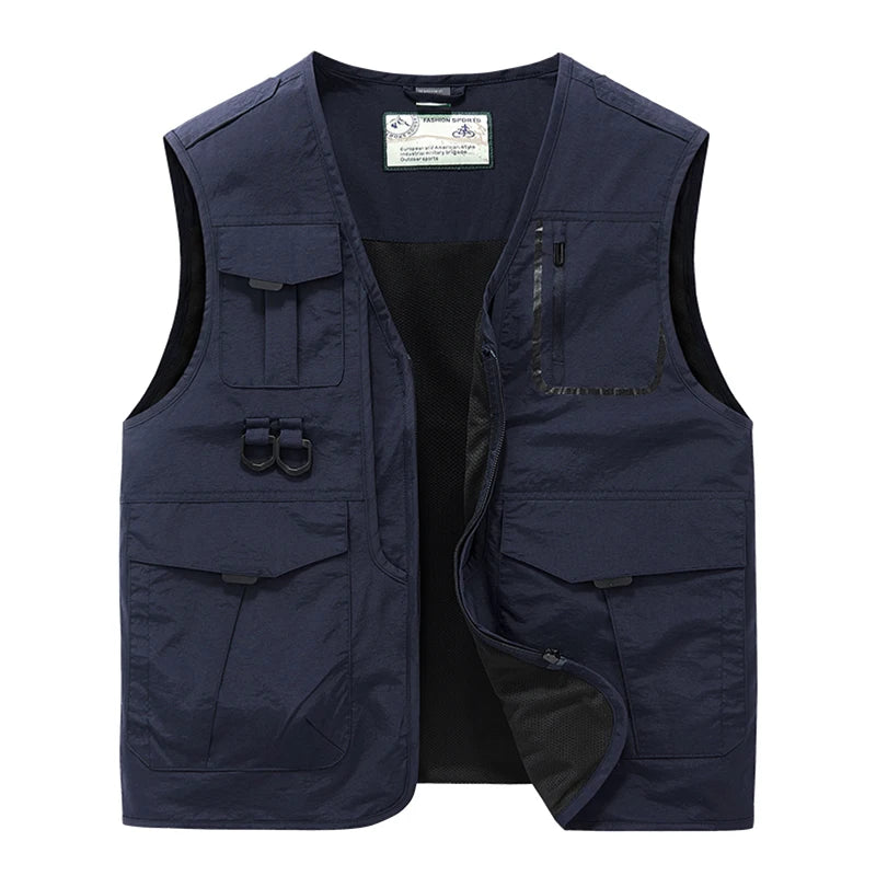 Sleeveless Many Pocket Stand Collar Vest Jackets Men