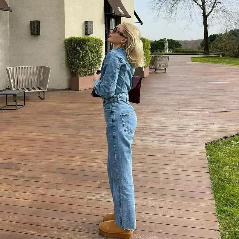 Long Sleeve Denim Jumpsuit