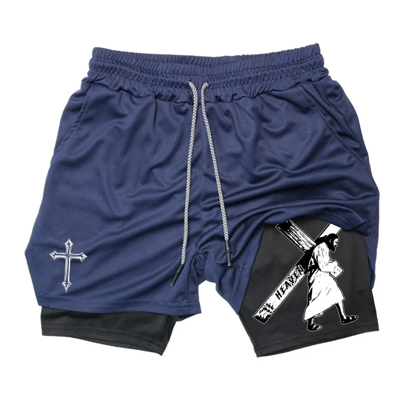 Angel Cross Graphic Workout Running Shorts for Men