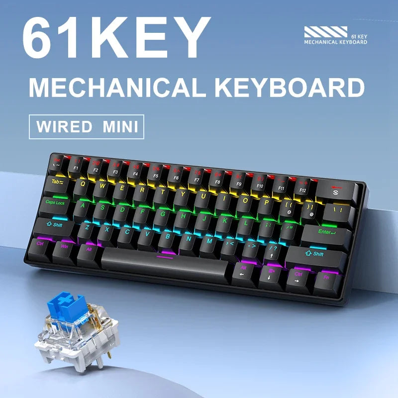 K61 61-keys Wired Mechanical Keyboard,Type-C