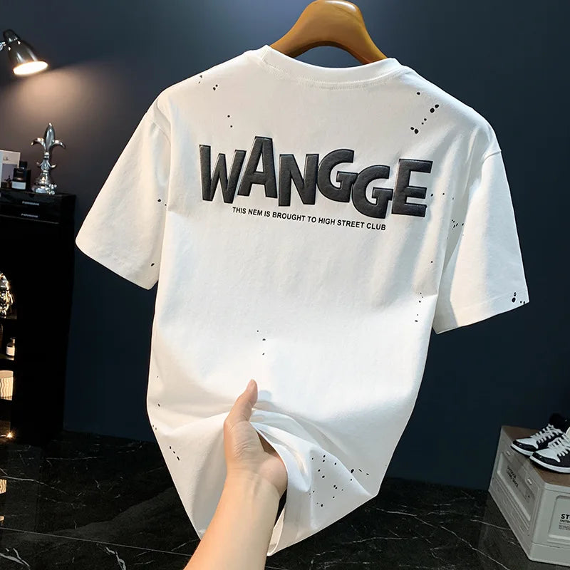 Ink embossed letter short sleeved T-shirt for men