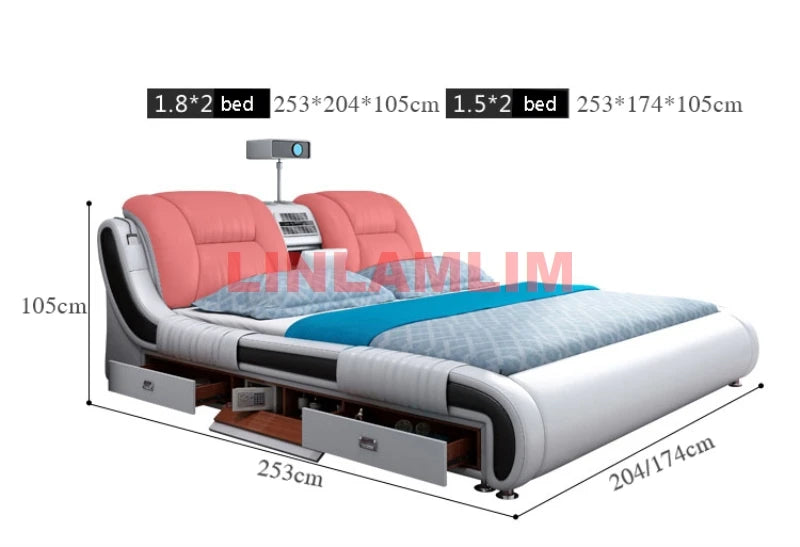 Multifunctional Bed (Ultimate Massage Camas with Bluetooth,Speaker,Safe,Air Cleaner, Projector,Drawers)