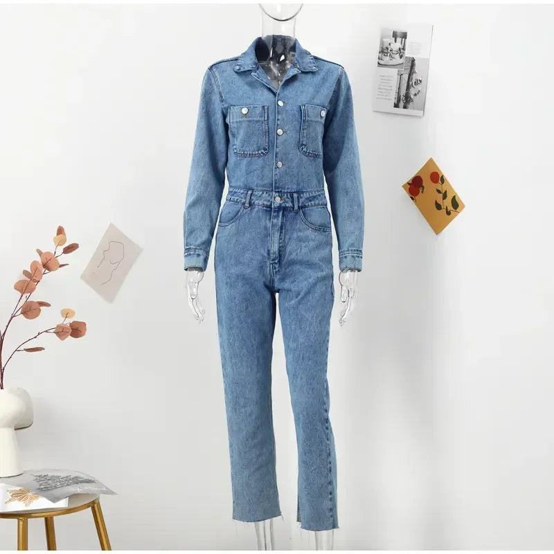 Long Sleeve Denim Jumpsuit