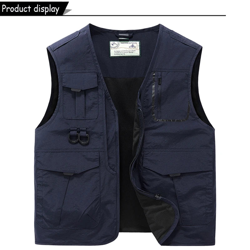Sleeveless Many Pocket Stand Collar Vest Jackets Men
