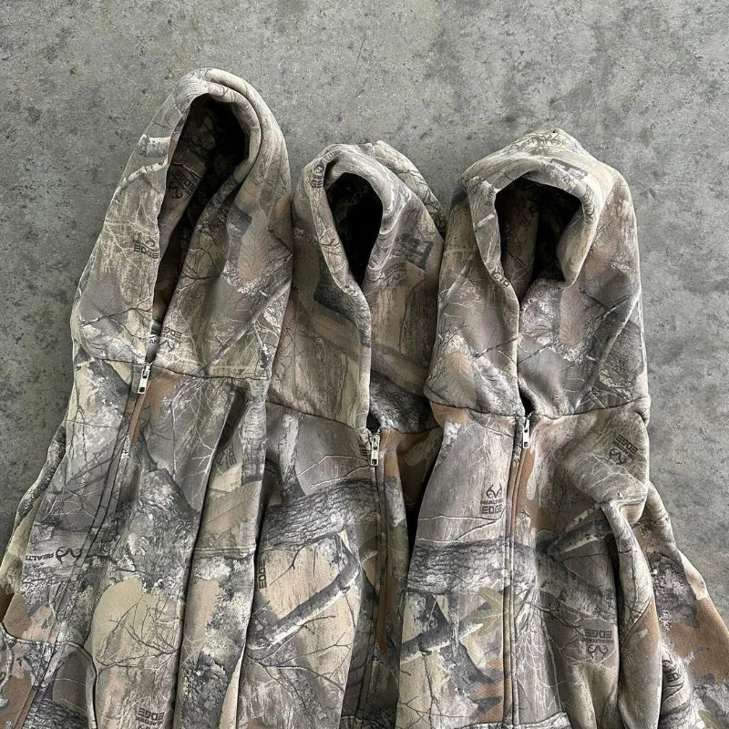 Y2K Retro zip up Hoodie Men Camouflage