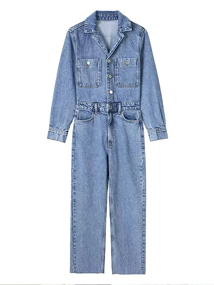 Long Sleeve Denim Jumpsuit