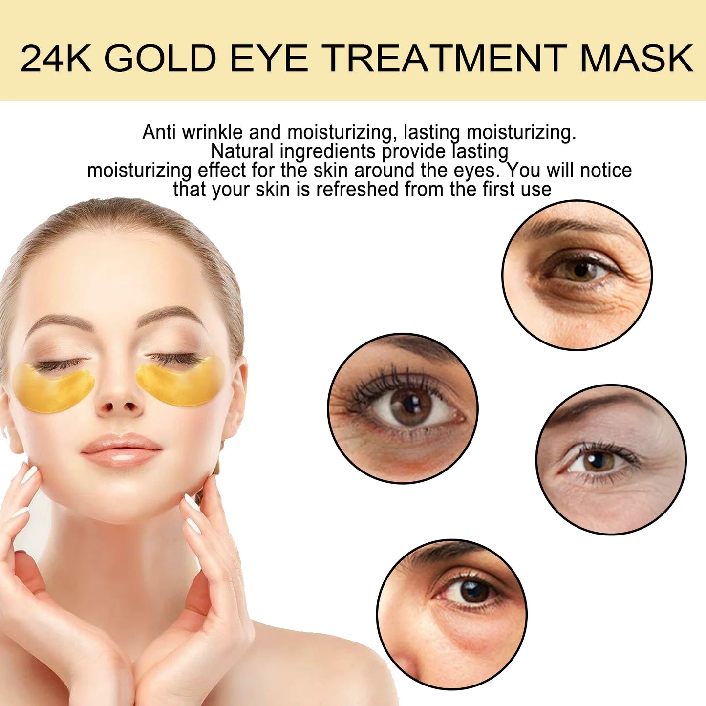 60PCS 24K Gold Eye Mask Anti Dark Circles Removal Eyes Bags