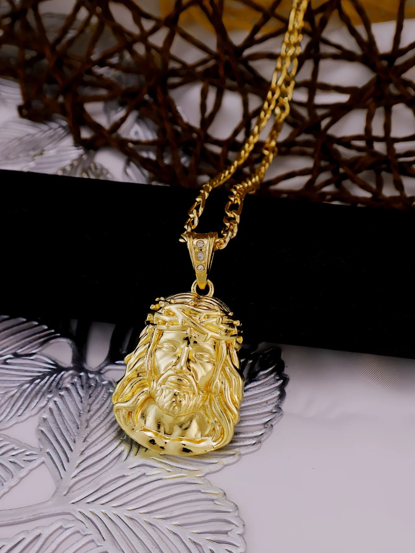 Hip Hop Punk Style God Jesus Head Deluxe Gold Plated Pendant Collar Necklace