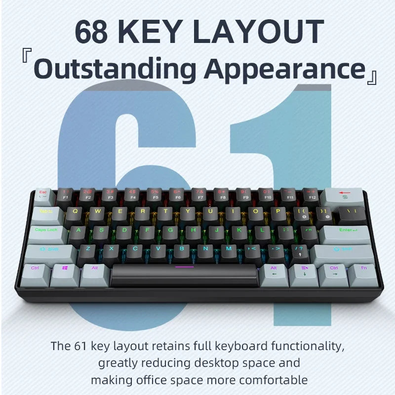 K61 61-keys Wired Mechanical Keyboard,Type-C