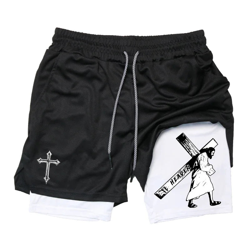 Angel Cross Graphic Workout Running Shorts for Men