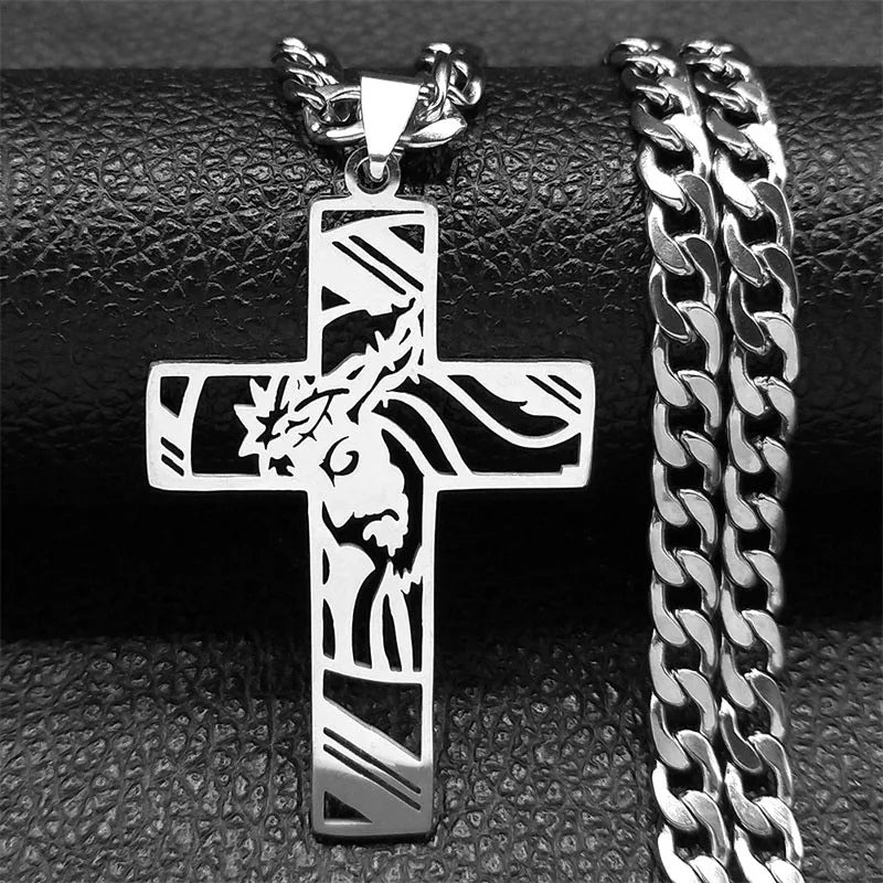 Hip Hop Punk Crown of Thorns Jesus Cross Necklace