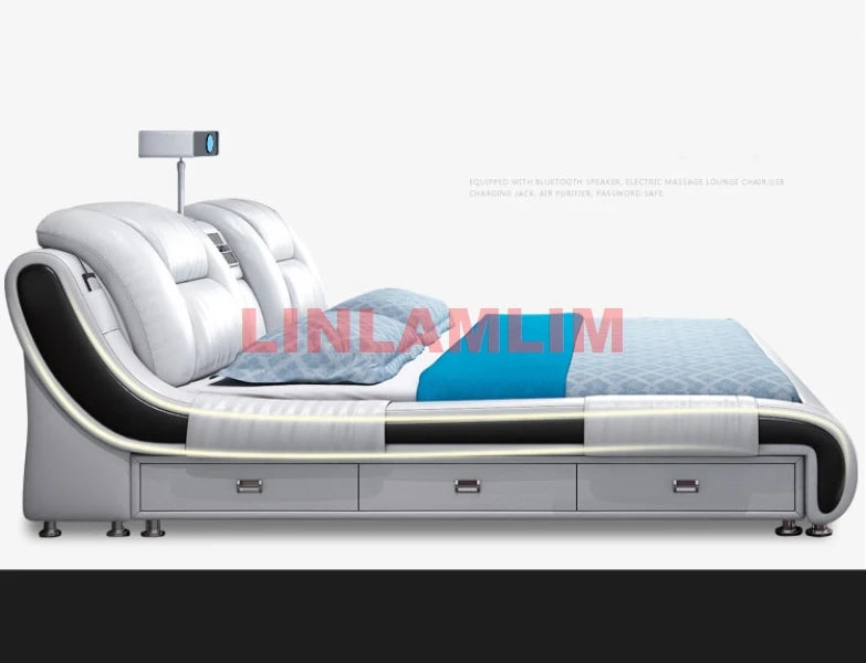 Multifunctional Bed (Ultimate Massage Camas with Bluetooth,Speaker,Safe,Air Cleaner, Projector,Drawers)