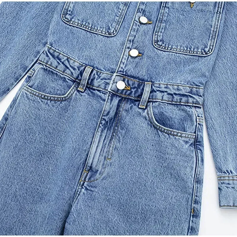 Long Sleeve Denim Jumpsuit