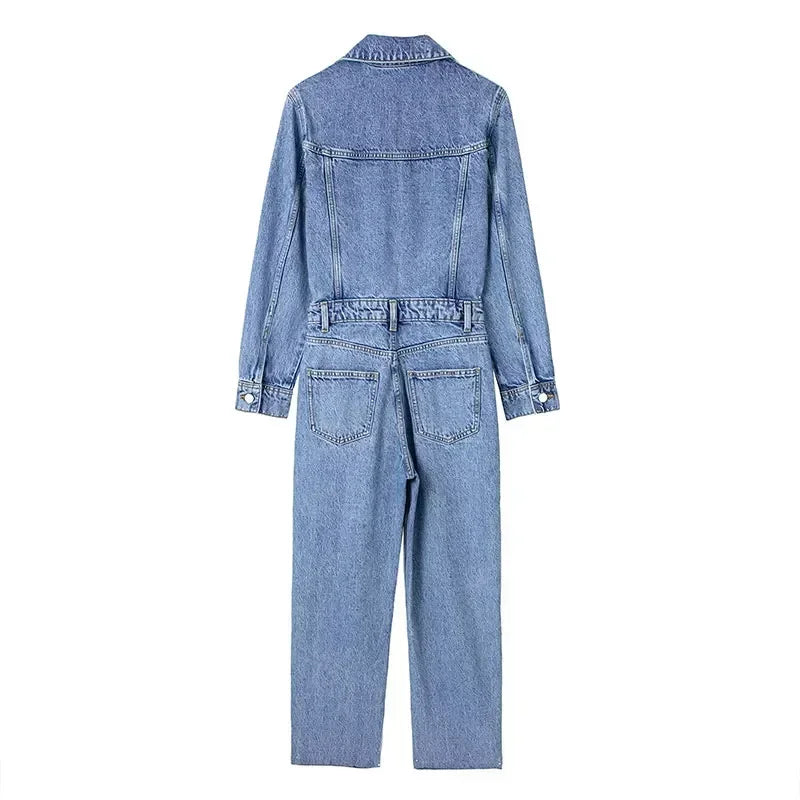 Long Sleeve Denim Jumpsuit