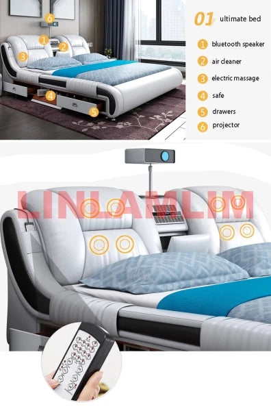 Multifunctional Bed (Ultimate Massage Camas with Bluetooth,Speaker,Safe,Air Cleaner, Projector,Drawers)