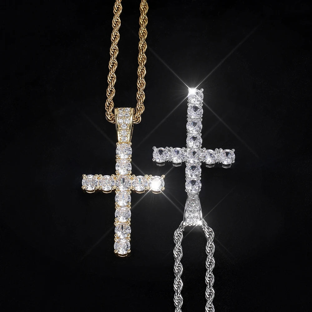 14K Gold Plated Hip Hop Cross Pendant Necklace