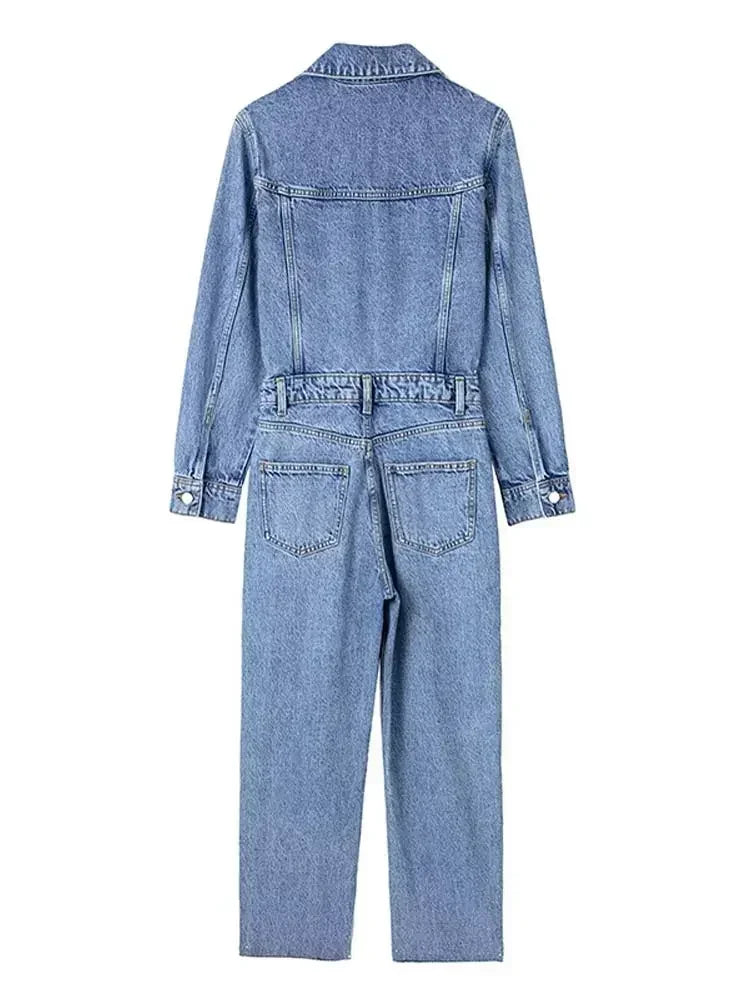 Long Sleeve Denim Jumpsuit
