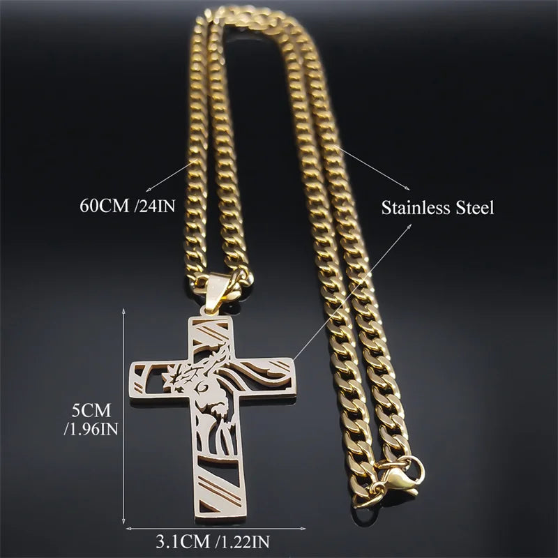 Hip Hop Punk Crown of Thorns Jesus Cross Necklace