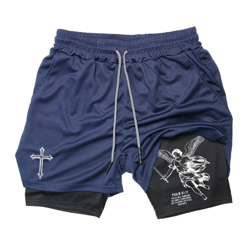 Angel Cross Graphic Workout Running Shorts for Men