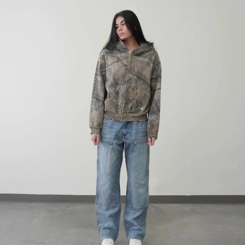 Y2K Retro zip up Hoodie Men Camouflage