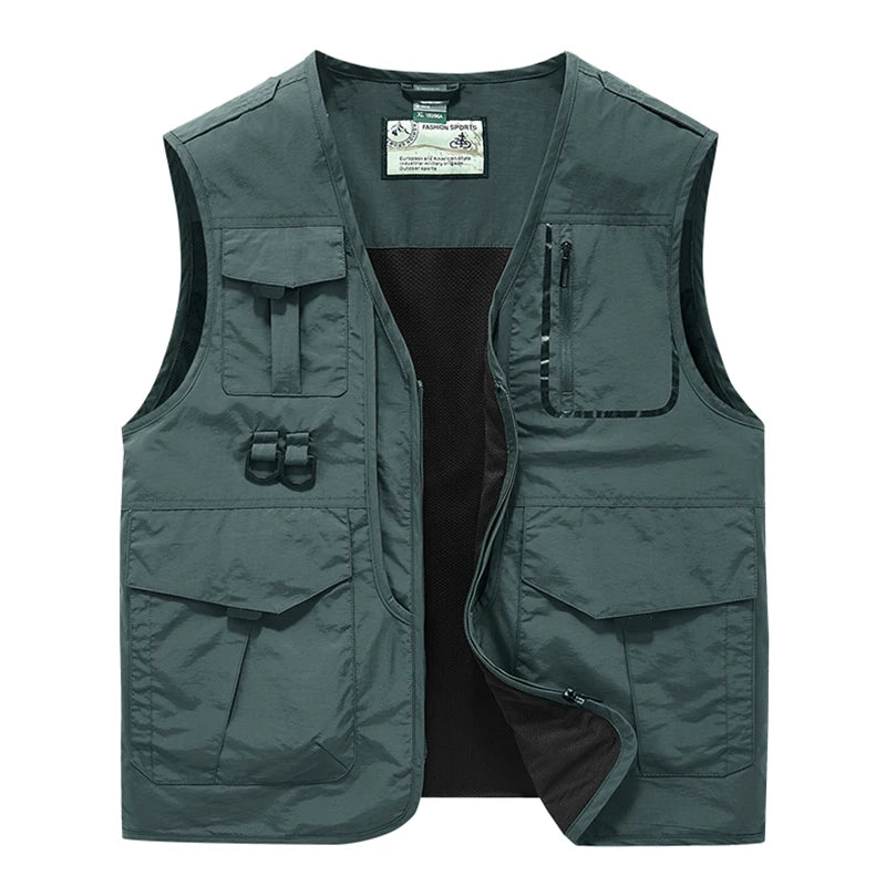 Sleeveless Many Pocket Stand Collar Vest Jackets Men