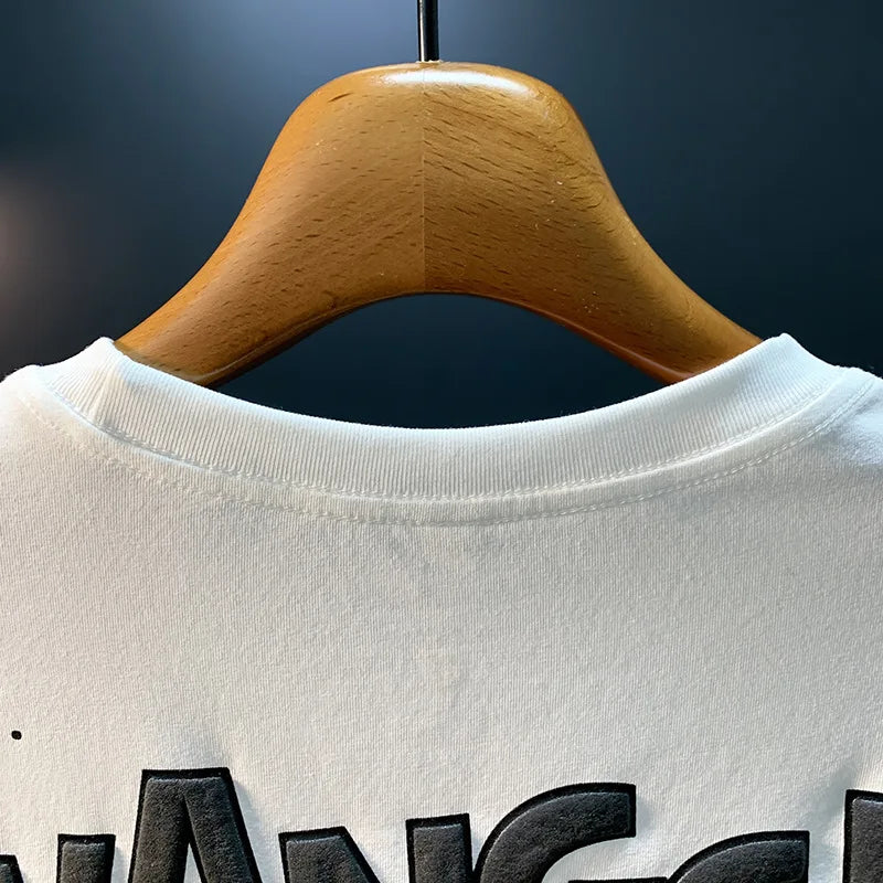 Ink embossed letter short sleeved T-shirt for men
