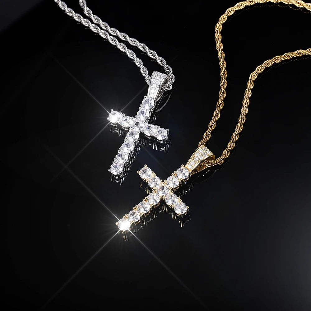 14K Gold Plated Hip Hop Cross Pendant Necklace