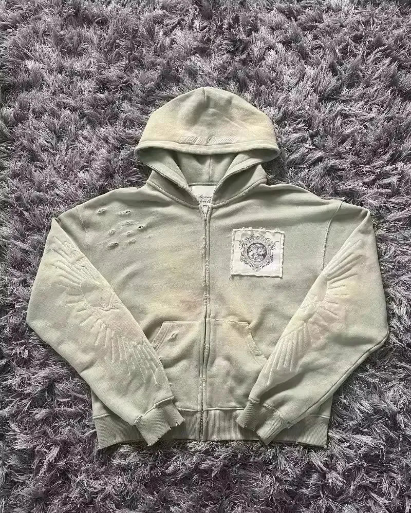 High Street Trend Vintage Alphabet Embroidery Hoodie