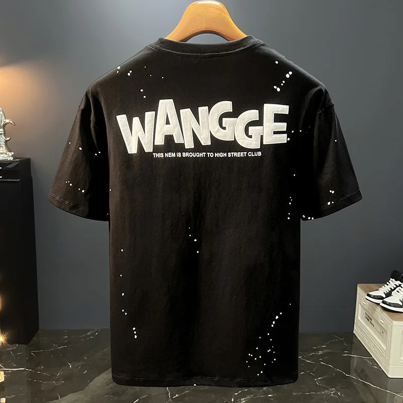 Ink embossed letter short sleeved T-shirt for men