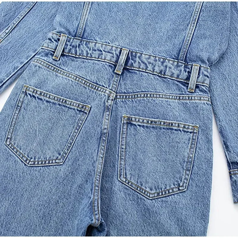 Long Sleeve Denim Jumpsuit