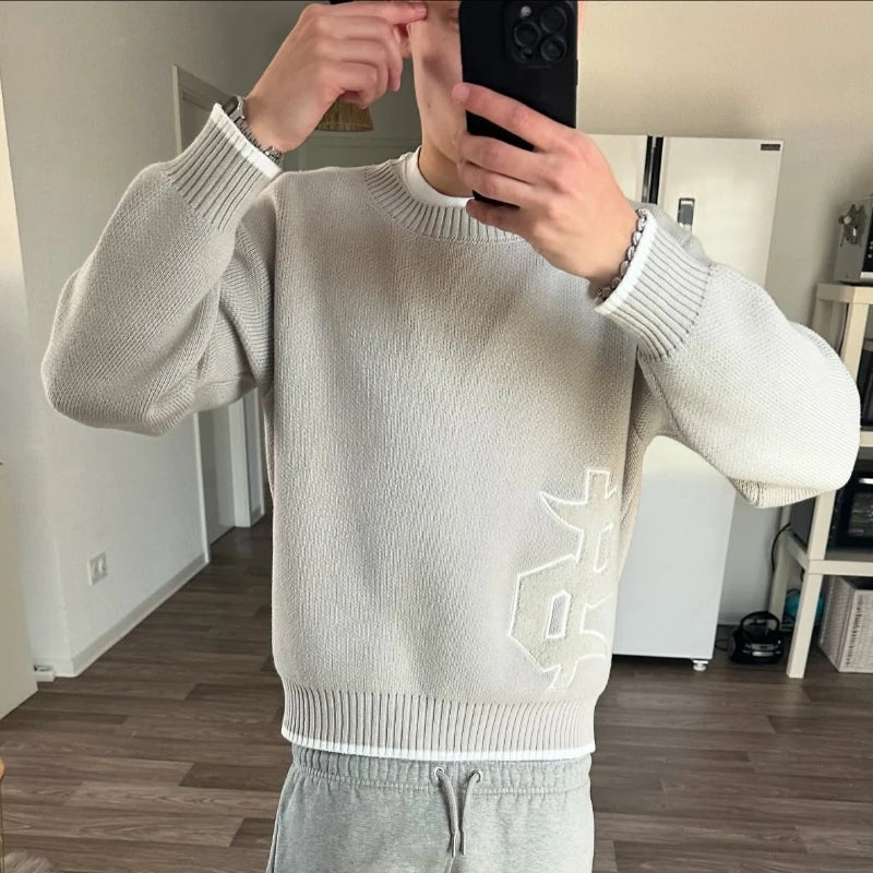 Y2K Round Neck Gray Knitted Sweater