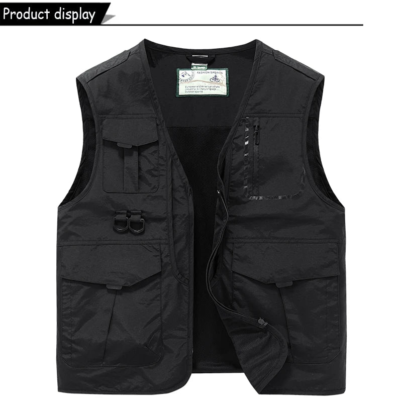 Sleeveless Many Pocket Stand Collar Vest Jackets Men